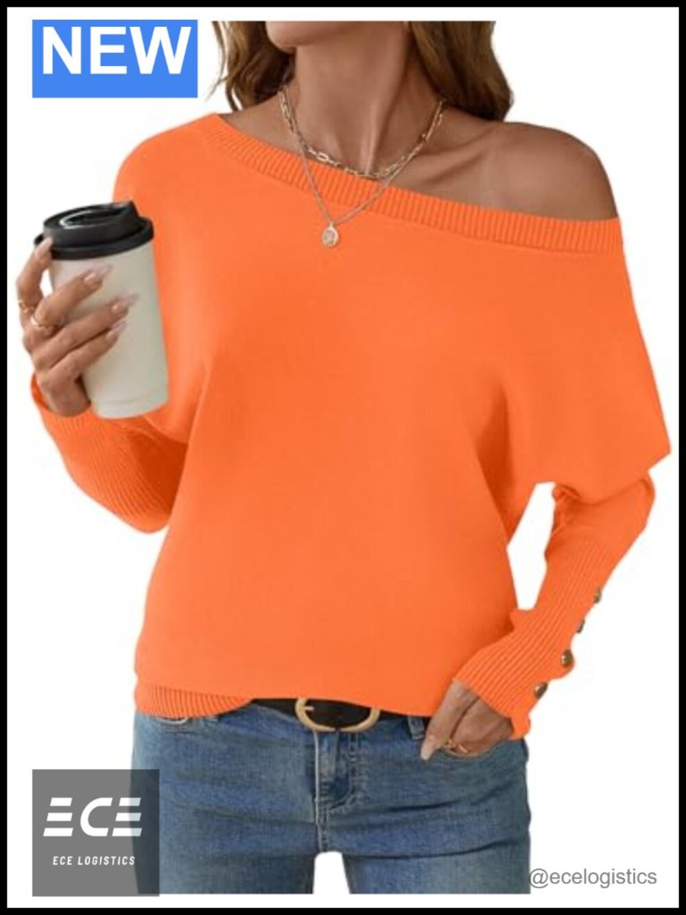 Off The Shoulder Oversized Knit Pullover Sweater Batwing Sleeve